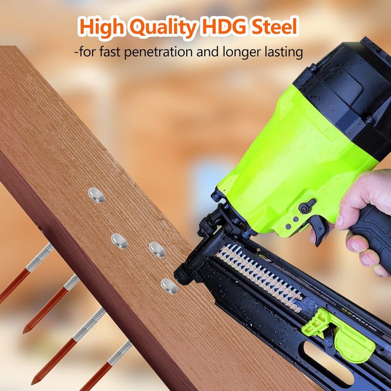 SITLDY 21 Degree Framing Nails 1000 Count, 4 SIZES (2"+2-1/2"+3.0"+3-1/2" Ring Shank), Full Round Head Hot Dipped Galvanized, 250 per Size, Assorted Size, for 20 to 22 Degree Framing Nailer - Image 3